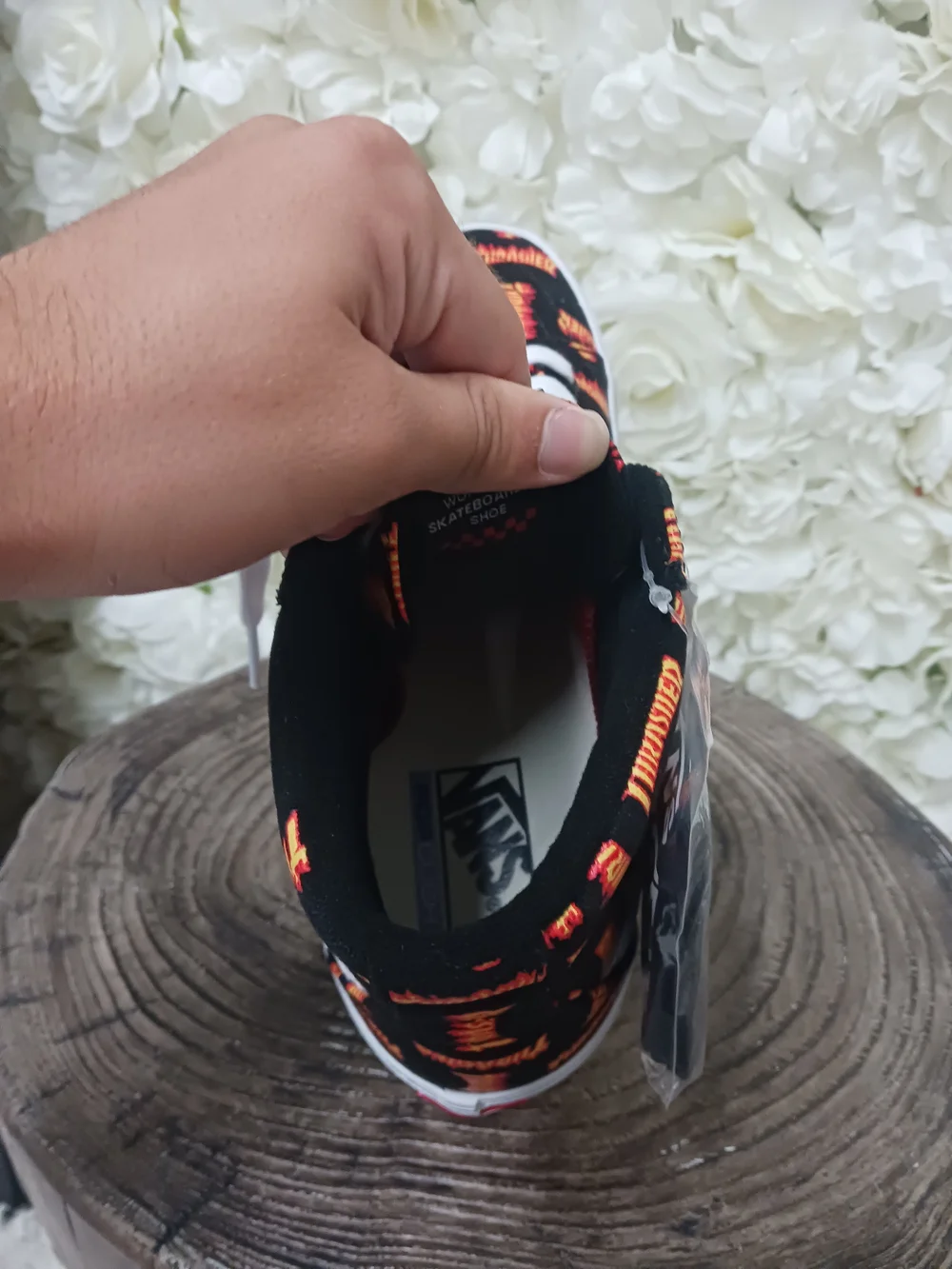Vans Sk8-Hi Black Sneakers with Red and Orange Flame Print